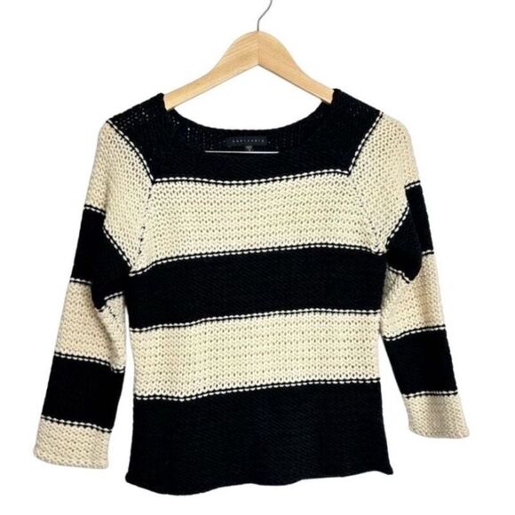 Sanctuary Knit Sweater Small Striped Black Cream Pullover Chunky Wool Blend - Picture 1 of 7